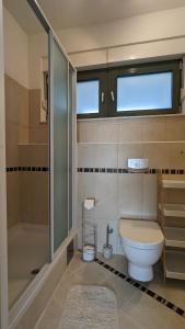 a bathroom with a toilet and a shower and a sink at DOWNTOWN Fiume, underground Garage within the property in Rijeka +51 photos