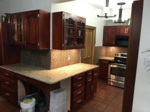 a kitchen with wooden cabinets and a counter top at Little Castle in Villanova