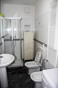 een badkamer met een douche, een toilet en een wastafel bij Betulle 2G in Leinì