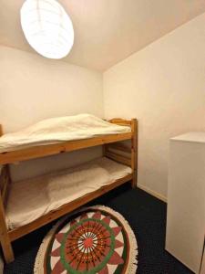 Cette chambre comprend 2 lits superposés et un tapis circulaire. dans l'établissement Appartement aux Minimes Magnifique Vue Mer au pied de la Plage 50m2-2ch., à La Rochelle