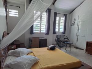 a bedroom with a bed and a desk and windows at Logement F2 de 100 m carré in Rémire-Camp