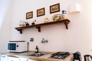 a kitchen with a sink and a microwave at MONOLOCALE CASENUOVE con GIARDINO in Castiglioncello