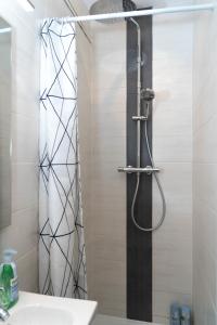 y baño con ducha y cortina de ducha. en Beau T2 quartier Contades en Estrasburgo