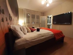 a bedroom with a bed and a flat screen tv at Parkside double room 2 in Budapest