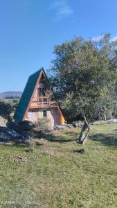 a small house with a green roof in a field at Don Cleto "La Mimosa" in Aiguá