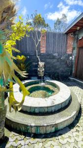 een fontein in het midden van een tuin bij The Toya Bali - Private Room & Jacuzzi in Bangli