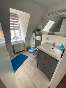 a bathroom with a sink and a mirror at Am Alten Stadtgefängnis in Naumburg