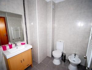 a bathroom with a white toilet and a sink at Alojamento Turistico in Maceira