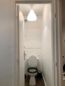 bagno con servizi igienici in una camera bianca. di F5 entier, chaleureux avec balcon, 30min de Paris a Cergy