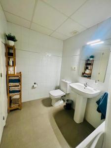 ein Bad mit einem WC und einem Waschbecken in der Unterkunft Apartamento en la playa in Calafat