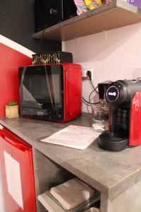 a microwave sitting on top of a kitchen counter at Le Rêve de Lily in Les Vignères