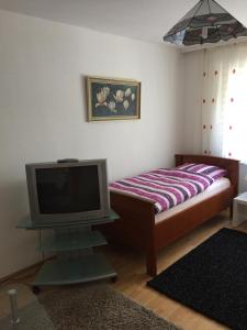 1 dormitorio con 1 cama y TV en una habitación en Apartment Nürnberg City-Center, en Núremberg