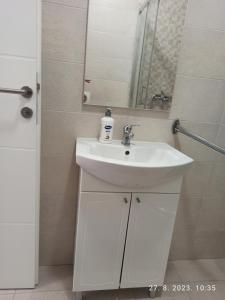 a bathroom with a white sink and a shower at Studio Apartman TIM in Doboj