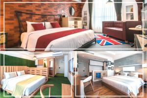 twee foto's van een hotelkamer met twee bedden bij Yan's House Hotel in Kuta
