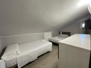 ポンフェラーダにあるLa Rosa Azul Roomsの小さなお部屋で、ベッド2台、カウンターが備わります。