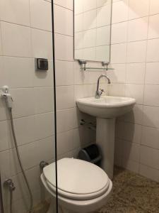 a bathroom with a toilet and a sink at Loft em chácara Espírito Santo in Espirito Santo Do Pinhal