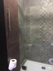 W łazience znajduje się prysznic, toaleta i umywalka. w obiekcie TRIPLEX L'OCÉAN w mieście Safi