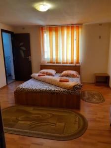 - une chambre avec un lit, une fenêtre et du parquet dans l'établissement CASA IZA, à Băile Herculane