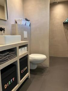 een badkamer met een toilet en een wastafel bij Oasis Giethoorn in Giethoorn