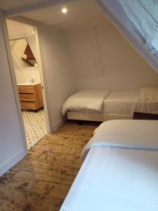 - une petite chambre avec 2 lits et un miroir dans l'établissement Hostel Baqueira - Refugi Rosta - PyrenMuseu, à Salardú