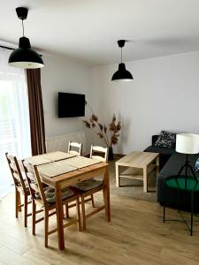 Televízia a/alebo spoločenská miestnosť v ubytovaní Apartamenty Lobeliowy Port