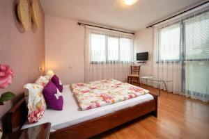 1 dormitorio con 1 cama y TV. en Къща за гости Саша, en Krapets