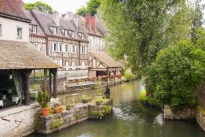 a river in the middle of a town with buildings at L'Atelier des bords de l'Eure in Chartres