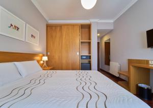 a bedroom with a large bed and a television at Hotel Prado Viejo in Moaña