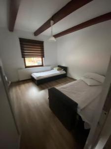 a bedroom with a bed and a couch in it at Casă de vacanță în zona montană in Sântimbru-Băi