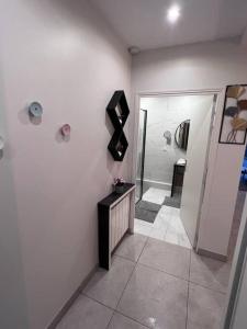 La salle de bains est pourvue d'une douche à l'italienne. dans l'établissement APPartement 15 minutes de paris 2 bedrooms, à Drancy