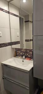 a bathroom with a sink and a mirror at STUDIO 22M2 A IVRY/SEINE-A 200 METRES DE PARIS. PROCHE METRO 7 in Ivry-sur-Seine +4 photos