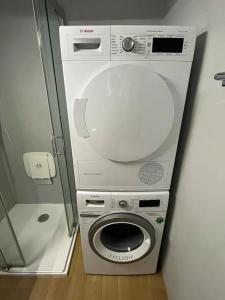 a washer and dryer in a small bathroom at Zimmer in Vaduz FL in Vaduz