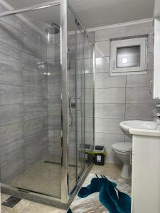 y baño con ducha, lavabo y aseo. en Mimma apartments, en Mostar
