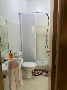 ein Bad mit einer Dusche, einem WC und einem Waschbecken in der Unterkunft Appartement cosy et pratique in Oujda