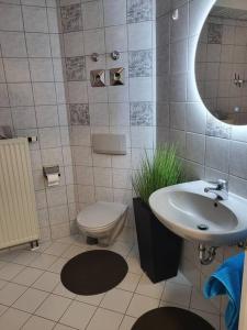 a bathroom with a toilet and a sink at Crailsheim Zentral Innenstadt in Crailsheim