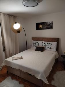 1 dormitorio con 1 cama con lámpara. en Dolce Vita en Vinkovci