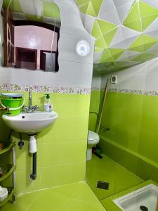 a green bathroom with a sink and a toilet at Location appartement meublée Taroudant in Taroudant