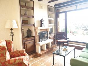 sala de estar con sofá y chimenea en El Palacete de Manuela, en Ronda