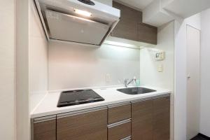 een keuken met een spoelbak en een fornuis bij Luce Takanawa in Tokyo