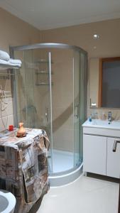 a bathroom with a shower and a sink at Bel Appart Marina Golf Asilah in Asilah