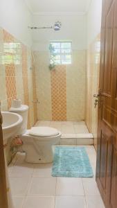 a bathroom with a toilet and a sink at Plush 3 Bedroom Apartment Home in Kitale