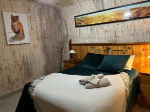 a bedroom with a bed with a cat on it at Down to Erth B&B in Coober Pedy