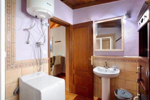 La salle de bains est pourvue d'un lavabo, de toilettes et d'un miroir. dans l'établissement La Roquina, à Tijarafe