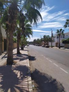 a street with palm trees on the side of the road at Flat Al farabi in Agadir