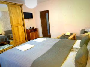 1 dormitorio con 1 cama grande en una habitación en Andreea Residence en Ghimbav