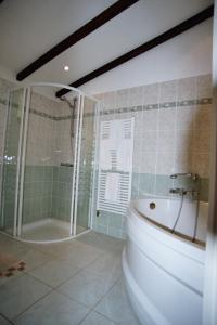 アルビにあるgite de Pratgraussalsのバスルーム(シャワー、バスタブ、トイレ付)