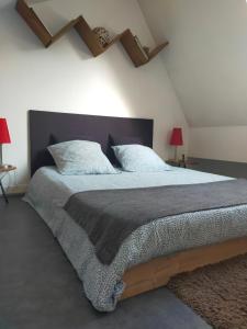 a bedroom with a large bed with two pillows at spéculoos et chicorée in Villeneuve d'Ascq