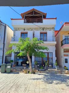 a building with a tree in front of it at DIOLKOS APARTEMENT in Nea Roda