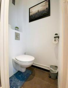 a bathroom with a toilet and a picture on the wall at À 5 min de Paris , appartement calme,au pied du métro et très bien équipé in Maisons-Alfort