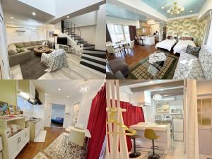 a collage of photos of a living room and a bedroom at Ocean Villa Tin Gala in Onna